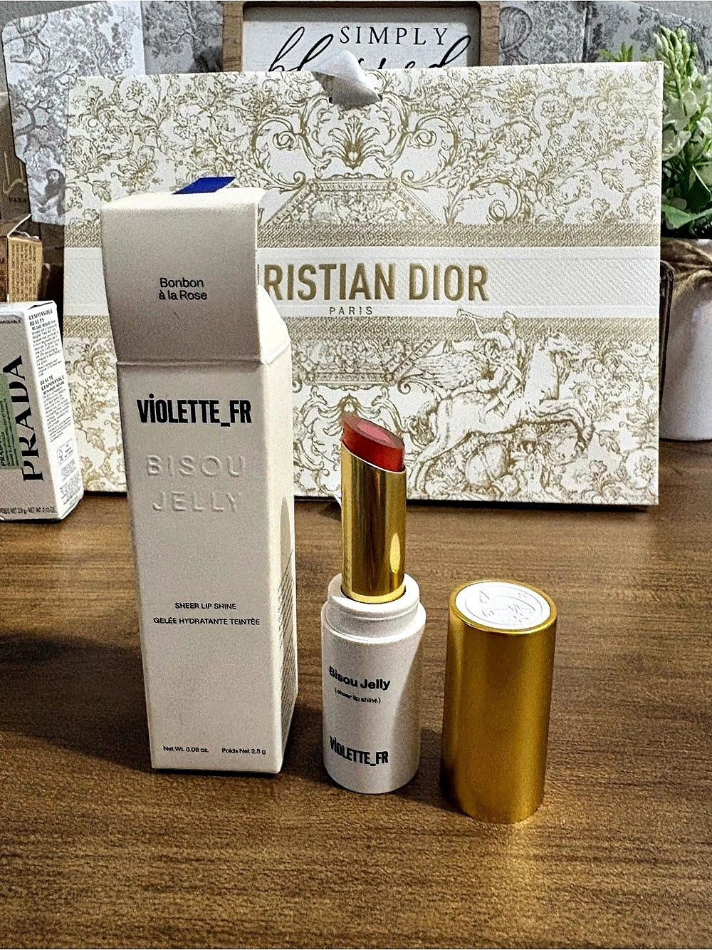 VIOLETTE_FR Bisou Jelly Sheer Lip Shine Hydrating Lipstick- Bonbon ร la Rose NIB